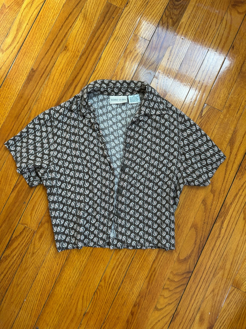 Sigrid Olsen Brown Printed Short Sleeve Blouse